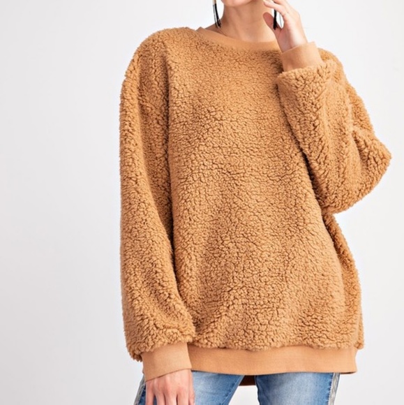 Camel fuzzy crew neck sweatshirt - Picture 5 of 5